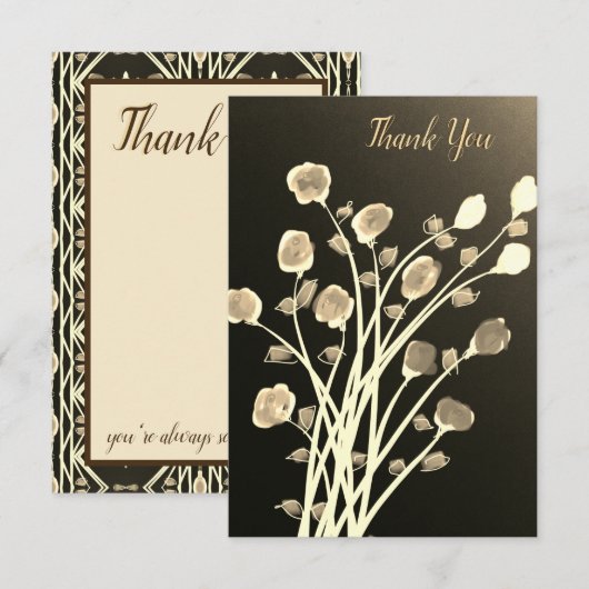 Carte de note Merci Flowered dans les Browns (Devant / Derrière)