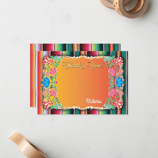 Carte de note mexicaine Fiesta Merci (Devant/Arrière en situation)
