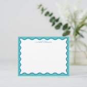 Carte de note moderne à bordure ondulée Aqua & Ble (Debout devant)
