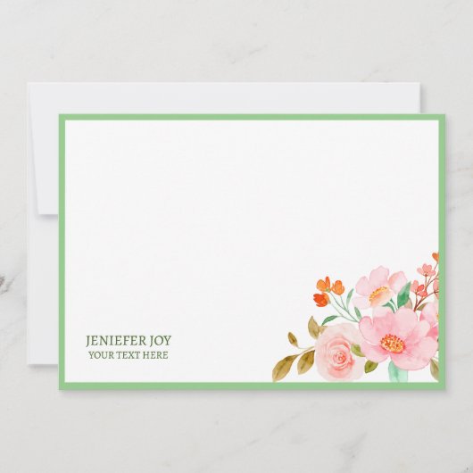 Carte de note moderne chic pastel Blush Pink Green (Devant)