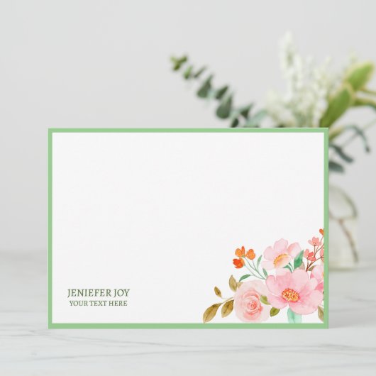 Carte de note moderne chic pastel Blush Pink Green (Debout devant)