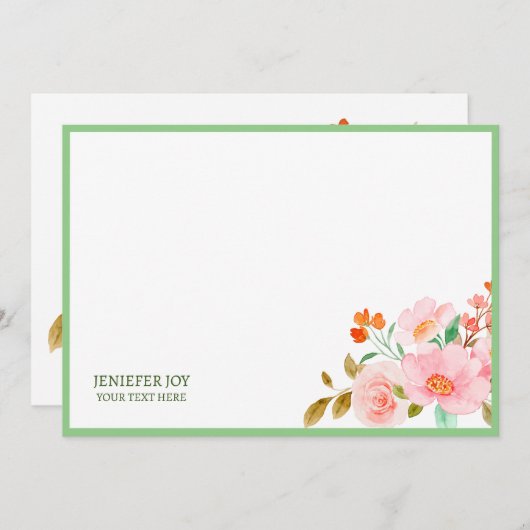 Carte de note moderne chic pastel Blush Pink Green (Devant / Derrière)