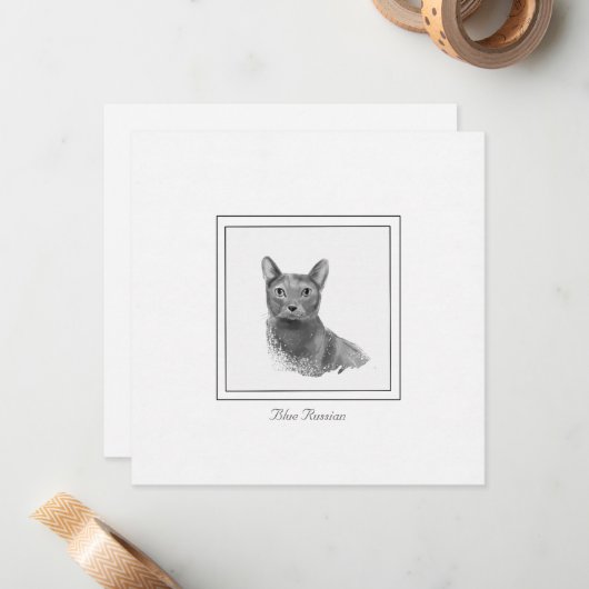 Carte de note moderne Sketted Flat en russe bleu (Devant/Arrière en situation)