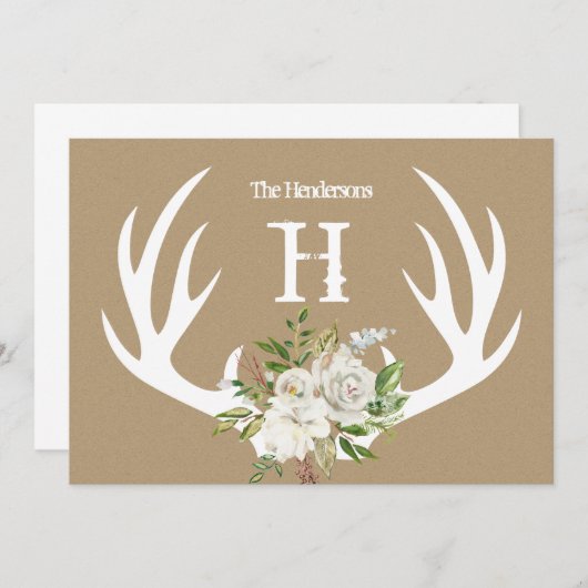 Carte de note Monogram pour Antlers Papier Kraft (Devant / Derrière)