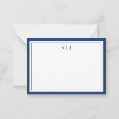 Carte de note Monogramme à deux bordures bleu mari (Devant)