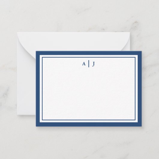 Carte de note Monogramme à deux bordures bleu mari (Devant)