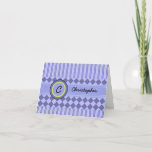 Carte de note Monogramme à rayures bleues pour enf