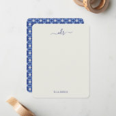 Carte de note Monogramme bleu marine et français (Devant/Arrière en situation)