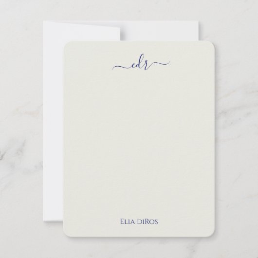 Carte de note Monogramme bleu marine et français (Devant)