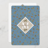Carte de note Monogramme Feuille Dusty Blue Rustic (Devant / Derrière)