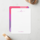 Carte de note Monogramme rose et violet Waves (Devant/Arrière en situation)