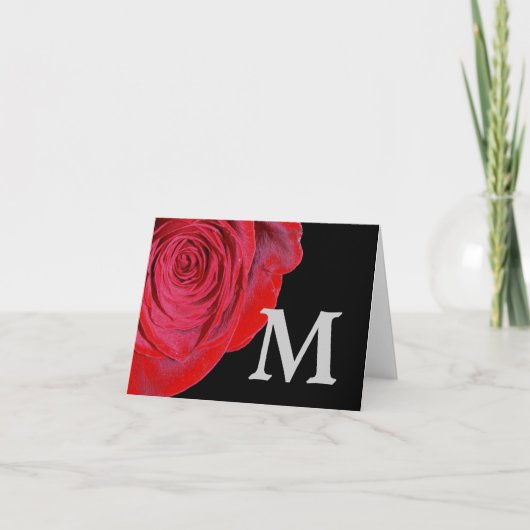 Carte de note Monogramme Rose rouge (Devant)