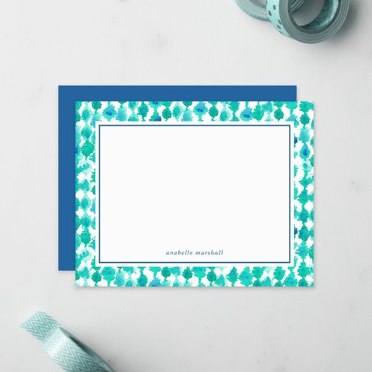 Carte de note monographique turquoise aquarelle