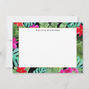 Carte de note noire à impression tropicale chic