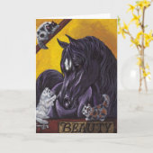 Carte de note NOIRE de chatons de grange de CHEVAL (Fleur jaune)