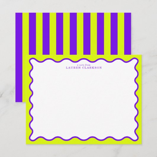 Carte de note ondulée néon jaune-vert et violet (Devant / Derrière)