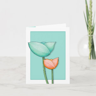 Carte de note orange turquoise Fleurs simples