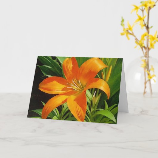 Carte de note orangée Tropical Lily Art (Fleur jaune)