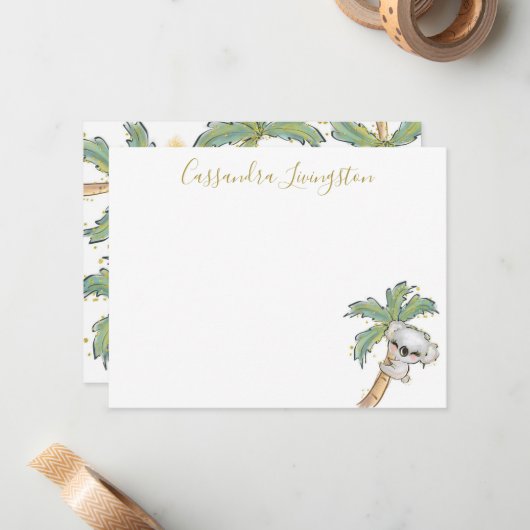 Carte de note Ourson Koala Mignon (Devant/Arrière en situation)