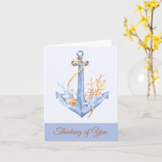 Carte de note personnalisable Ancre aquarelle (Fleur jaune)