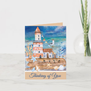 Carte de note personnalisable phare à l'aquarelle