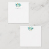 Carte de note personnalisée Aqua Blue Gold Floral (Devant / Derrière)