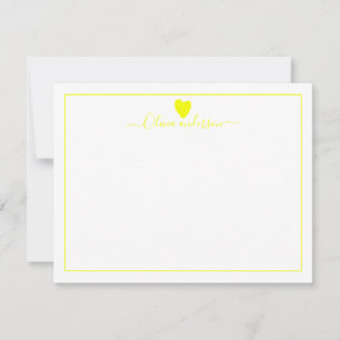 Carte de note personnalisée au coeur d'amour jaune