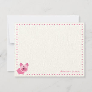 Carte de note personnalisée Cochon rose mignon