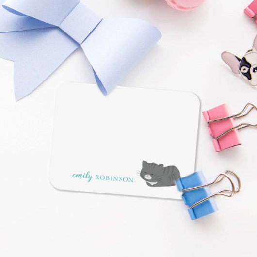 Carte de note personnalisée de chat gris mignon