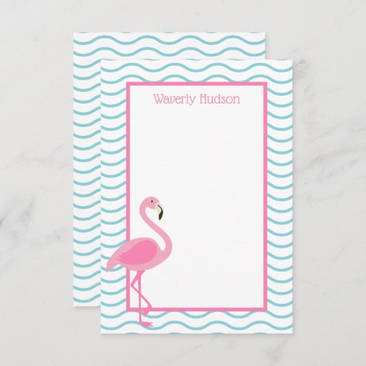 Carte de note personnalisée Flamant rose rose (Devant / Derrière)