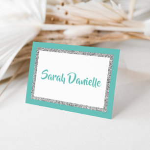 Carte de note personnalisée Glittery Turquoise et