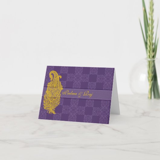 Carte de note personnalisée Gold Paisley & Purple (Devant)