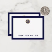 Carte de note personnalisée marine et or de luxe (Devant/Arrière en situation)