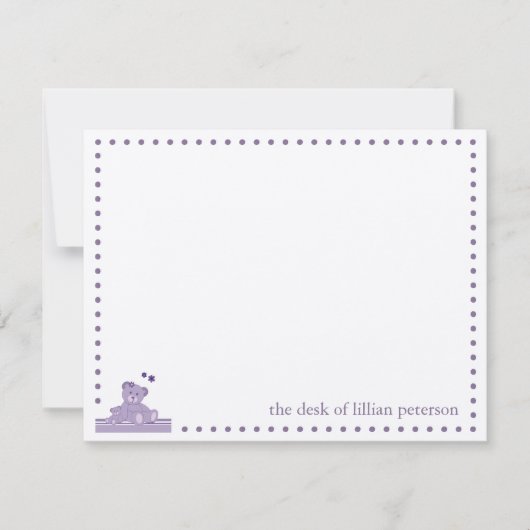 Carte de note personnalisée Nounours violette (Devant)