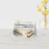 Carte de note Plage océanique avec papier enroulé (Fleur jaune)
