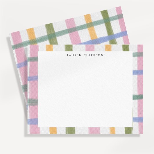 Carte de note plaid peinte à la main pastel