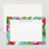 Carte de note plat à impression tropicale chic (Devant / Derrière)
