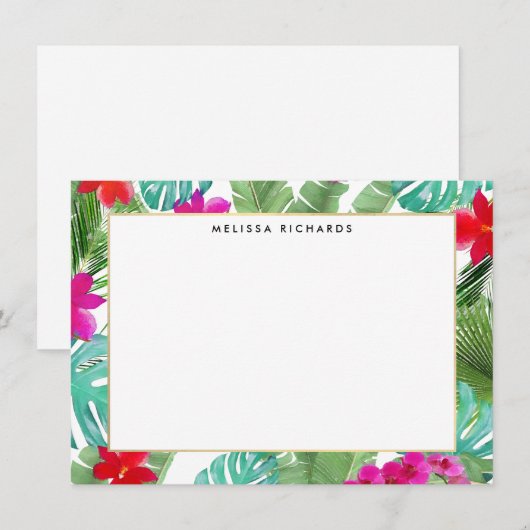 Carte de note plat à impression tropicale chic (Devant / Derrière)