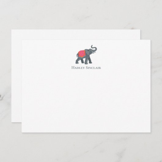 Carte de note plat à l'icône d'éléphant sophistiqu (Devant / Derrière)