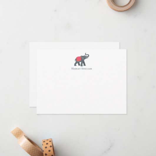 Carte de note plat à l'icône d'éléphant sophistiqu (Devant/Arrière en situation)