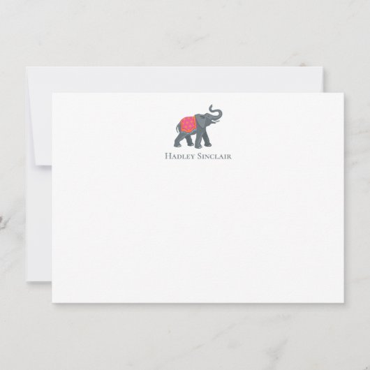 Carte de note plat à l'icône d'éléphant sophistiqu (Devant)