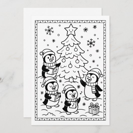 Carte de note plat couleur pingouins de Noël migno (Devant / Derrière)