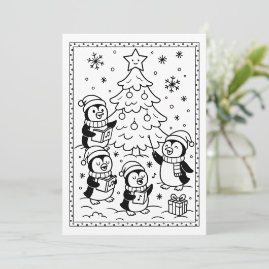 Carte de note plat couleur pingouins de Noël migno (Debout devant)