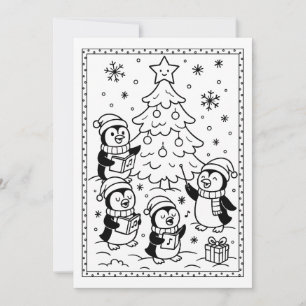 Carte de note plat couleur pingouins de Noël migno