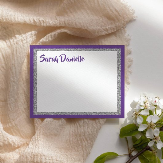 Carte de note plat de Merci mauve et argent