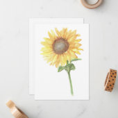 Carte de note plat de tournesol d'aquarelle (Devant/Arrière en situation)