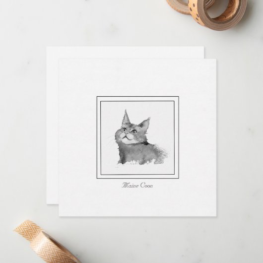 Carte de note plat du chat de coton du Maine (Devant/Arrière en situation)