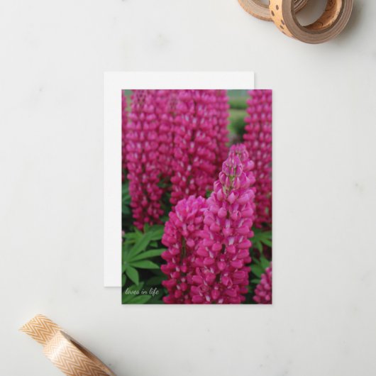 Carte de note plat Lupine rose (Devant/Arrière en situation)