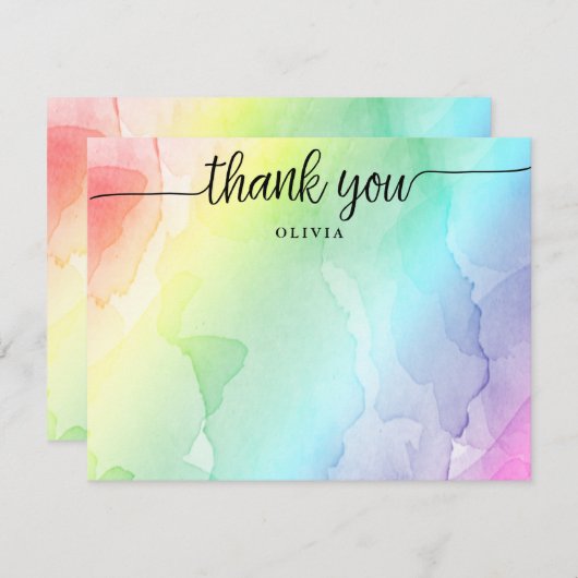 Carte de note plat Merci de script Rainbow (Devant / Derrière)