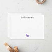 Carte de note plat minimaliste à feuilles violette (Devant/Arrière en situation)